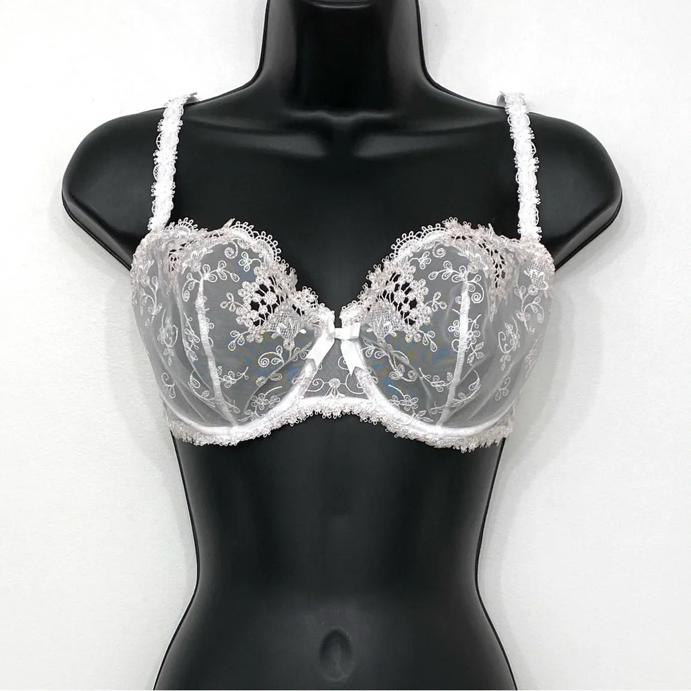 Simone Pérèle Wish Demi Bra 32E Crystal White Embroidered Underwire Bridal - Picture 4 of 15